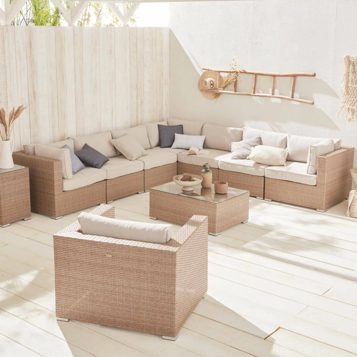 sweeek Salotto da giardino angolare in resina intrecciata, 8-10 posti