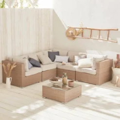 sweeek Salotto da giardino angolare in resina intrecciata, 5 posti