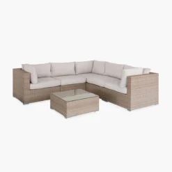 sweeek Salotto da giardino angolare in resina intrecciata, 5 posti