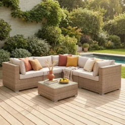 sweeek Salotto da giardino angolare in resina intrecciata, 5 posti