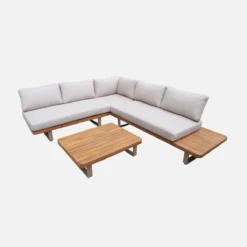 sweeek Salotto da giardino angolare in legno di acacia e alluminio, 5 posti