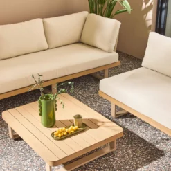 sweeek Salotto da giardino angolare in legno di acacia e alluminio, 5 posti