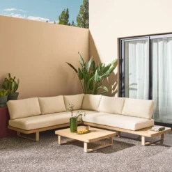 sweeek Salotto da giardino angolare in legno di acacia e alluminio, 5 posti