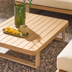 sweeek Salotto da giardino angolare in legno di acacia e alluminio, 5 posti