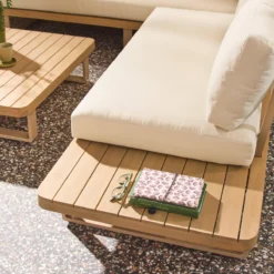 sweeek Salotto da giardino angolare in legno di acacia e alluminio, 5 posti