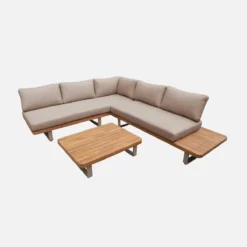 sweeek Salotto da giardino angolare in legno di acacia e alluminio, 5 posti