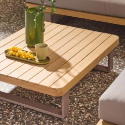 sweeek Salotto da giardino angolare in legno di acacia e alluminio, 5 posti