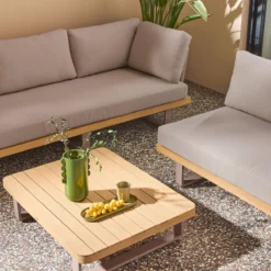 sweeek Salotto da giardino angolare in legno di acacia e alluminio, 5 posti