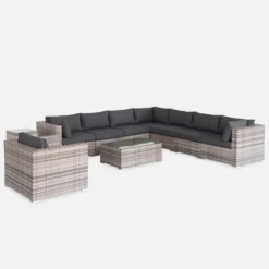 sweeek Salotto da giardino angolare in resina intrecciata, 8-10 posti