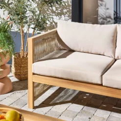 sweeek Salotto da giardino angolare in legno di acacia e corda, 4 posti