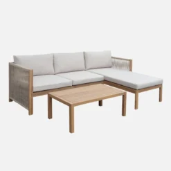 Salotto da giardino angolare in legno di acacia e corda, 4 posti