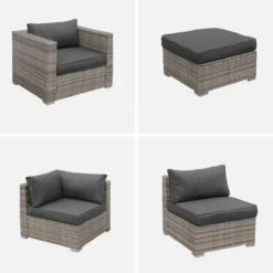sweeek Salotto da giardino angolare in resina intrecciata, 12-14 posti