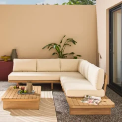 sweeek Salotto da giardino angolare in legno di acacia, 5 posti