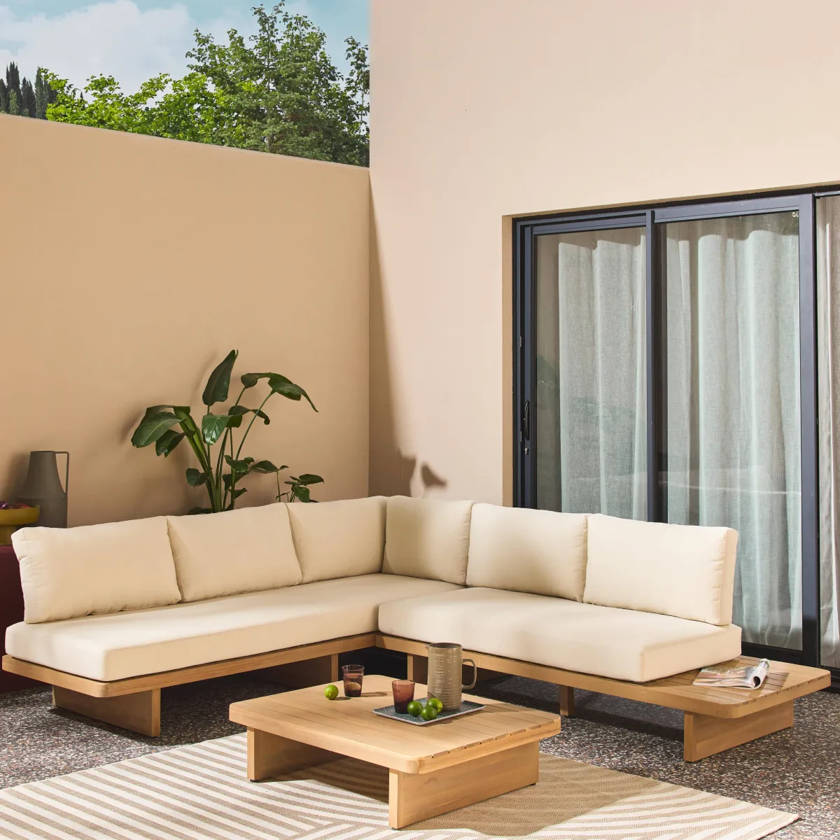 sweeek Salotto da giardino angolare in legno di acacia, 5 posti