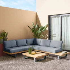 sweeek Salotto da giardino angolare in legno di acacia e alluminio, 5 posti