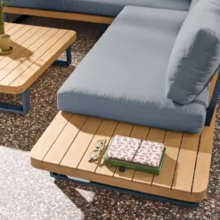 sweeek Salotto da giardino angolare in legno di acacia e alluminio, 5 posti