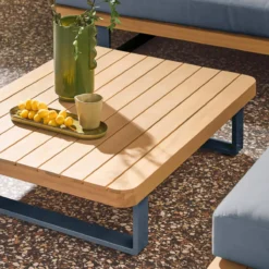 sweeek Salotto da giardino angolare in legno di acacia e alluminio, 5 posti