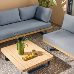 sweeek Salotto da giardino angolare in legno di acacia e alluminio, 5 posti