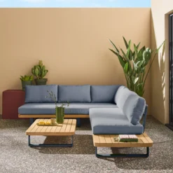 sweeek Salotto da giardino angolare in legno di acacia e alluminio, 5 posti