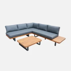 sweeek Salotto da giardino angolare in legno di acacia e alluminio, 5 posti