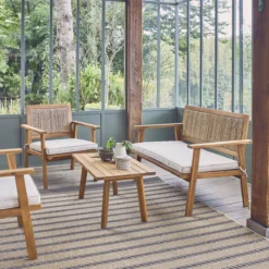 sweeek Salotto da giardino con corde verticali, 4 posti
