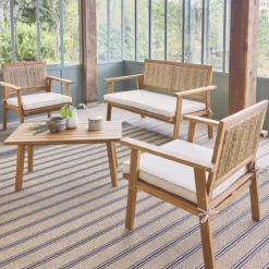 sweeek Salotto da giardino con corde verticali, 4 posti