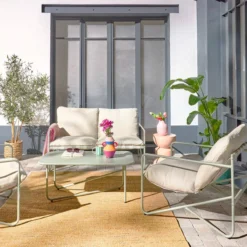 sweeek Salotto da giardino con tavolo in metallo, 4 posti