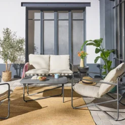 sweeek Salotto da giardino con tavolo in metallo, 4 posti