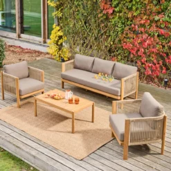 sweeek Salotto da giardino in acacia e corde, 5 posti