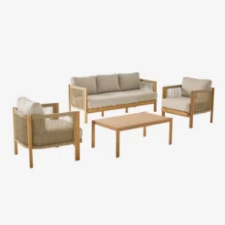 sweeek Salotto da giardino in acacia e corde, 5 posti