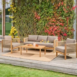 sweeek Salotto da giardino in acacia e corde, 5 posti