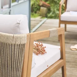 sweeek Salotto da giardino in acacia con corde, 4 posti