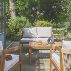 sweeek Salotto da giardino in acacia con corde, 4 posti