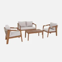 sweeek Salotto da giardino in acacia con corde, 4 posti