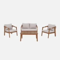 sweeek Salotto da giardino in acacia con corde, 4 posti