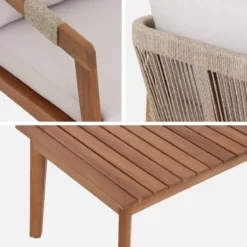 sweeek Salotto da giardino in acacia con corde, 4 posti