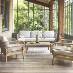 sweeek Salotto da giardino in acacia con corda, 5 posti