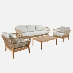 sweeek Salotto da giardino in acacia con corda, 5 posti
