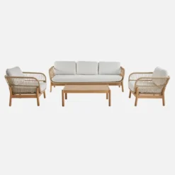 sweeek Salotto da giardino in acacia con corda, 5 posti