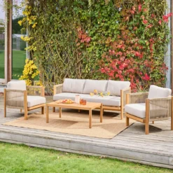 sweeek Salotto da giardino in acacia e corde, 5 posti
