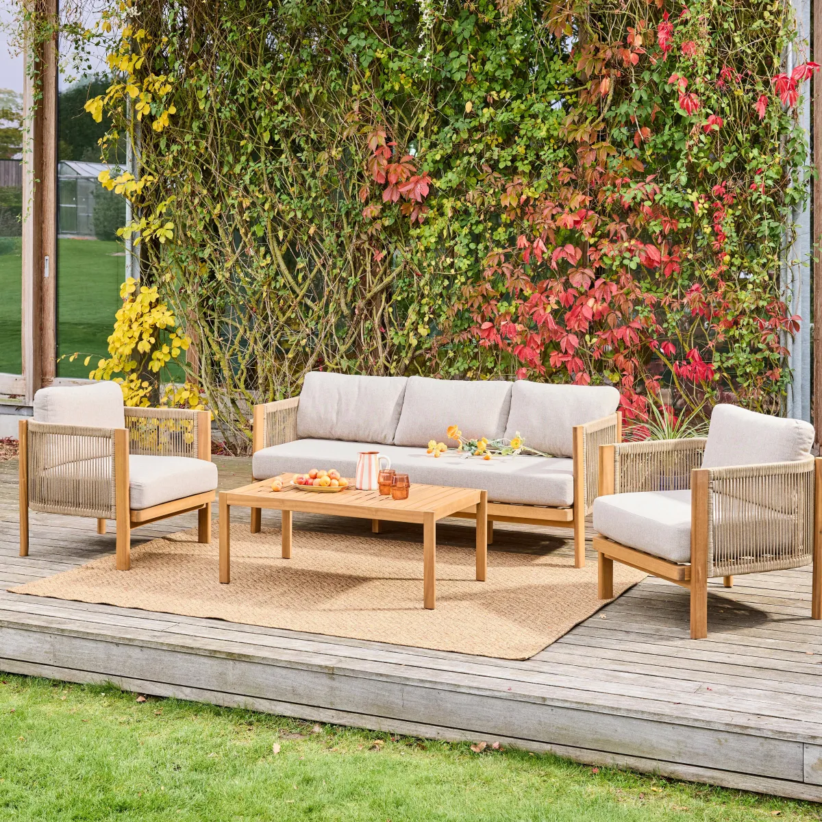 sweeek Salotto da giardino in acacia e corde, 5 posti