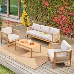 sweeek Salotto da giardino in acacia e corde, 5 posti