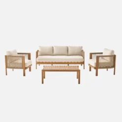 sweeek Salotto da giardino in acacia e corde, 5 posti