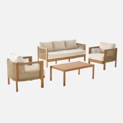 sweeek Salotto da giardino in acacia e corde, 5 posti