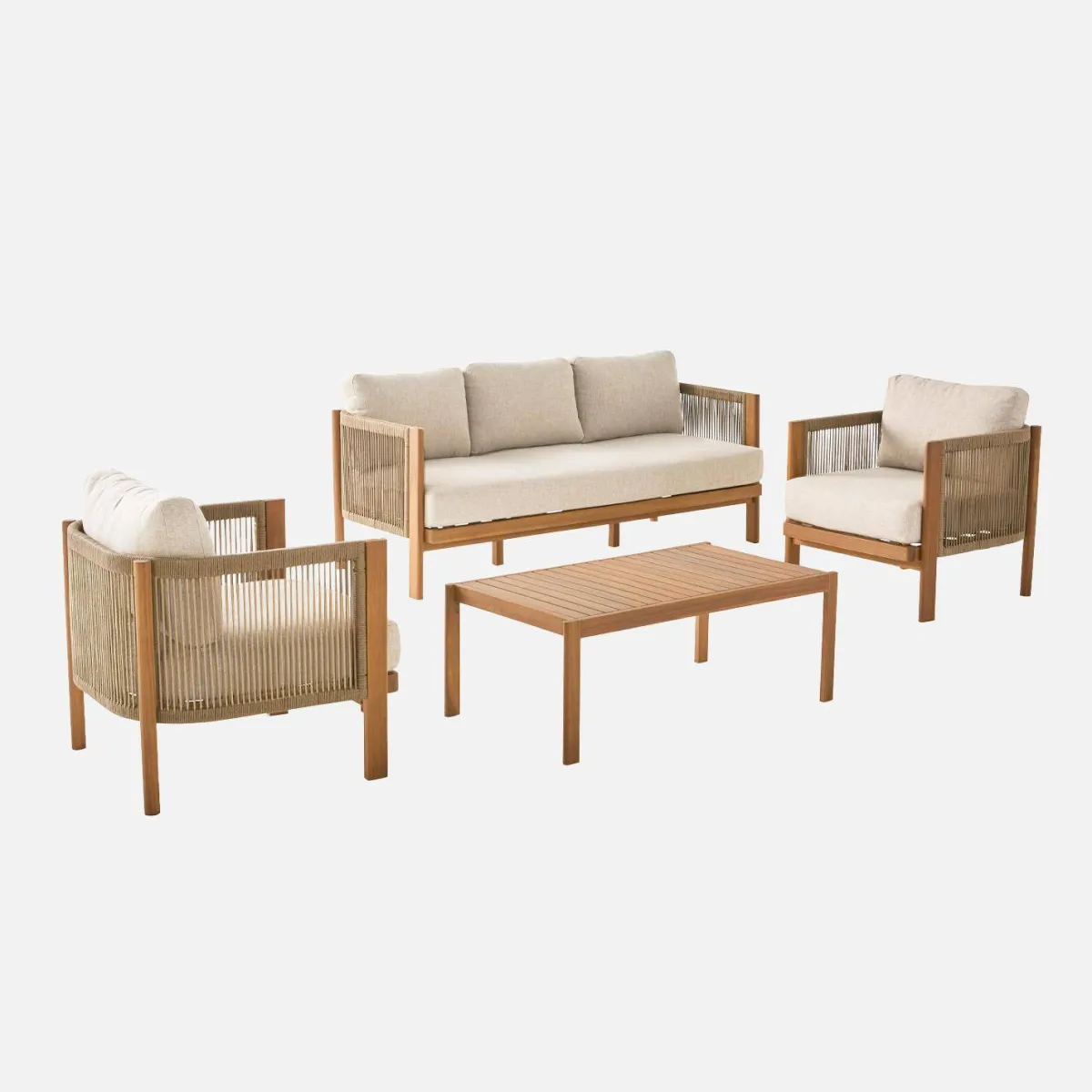 sweeek Salotto da giardino in acacia e corde, 5 posti