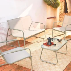 sweeek Salotto da giardino in acciaio, 4 posti