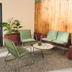 sweeek Salotto da giardino in acciaio, vetro e textilene, 4 posti