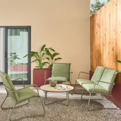 sweeek Salotto da giardino in acciaio, vetro e textilene, 4 posti
