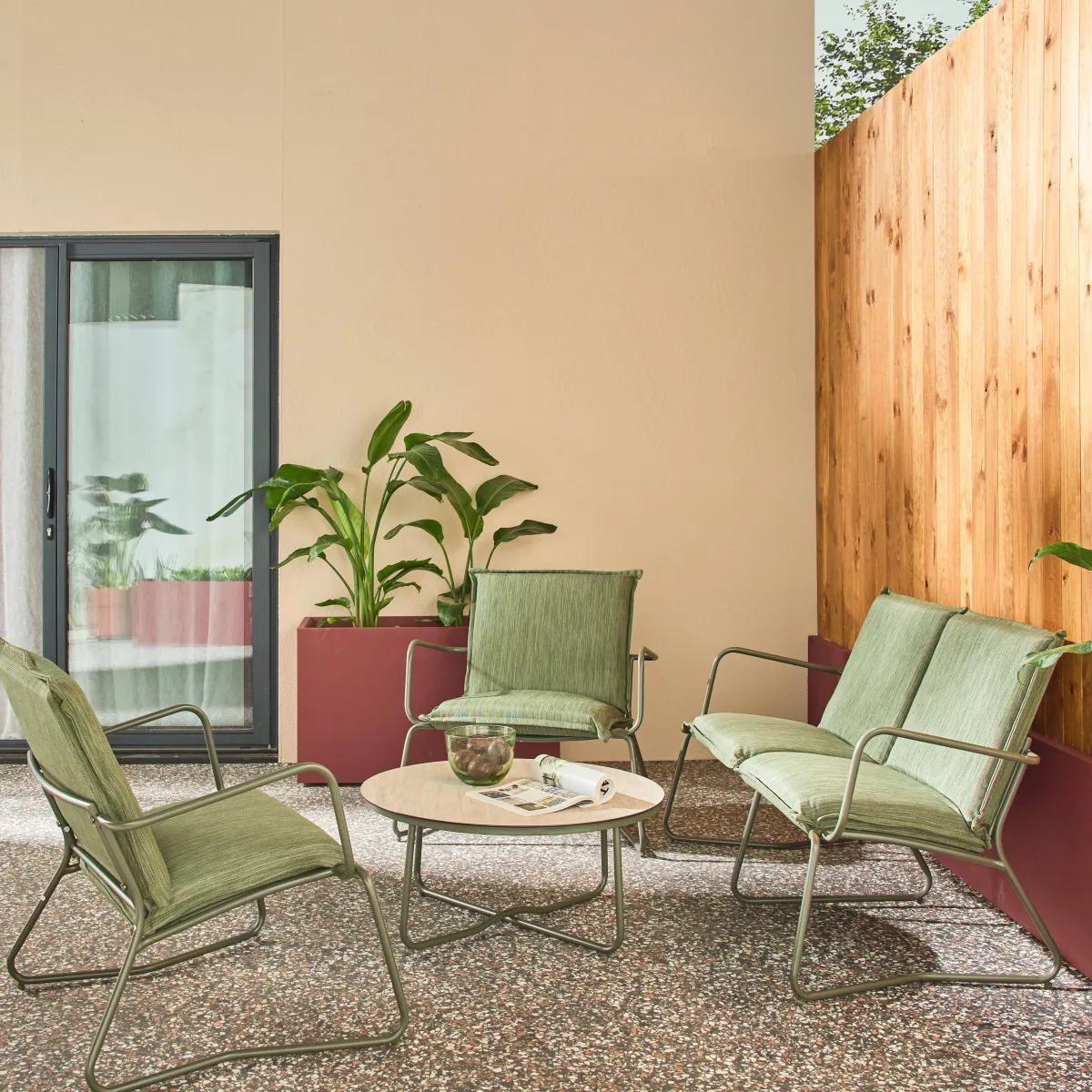 sweeek Salotto da giardino in acciaio, vetro e textilene, 4 posti