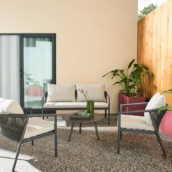 sweeek Salotto da giardino in alluminio e corde, 4 posti
